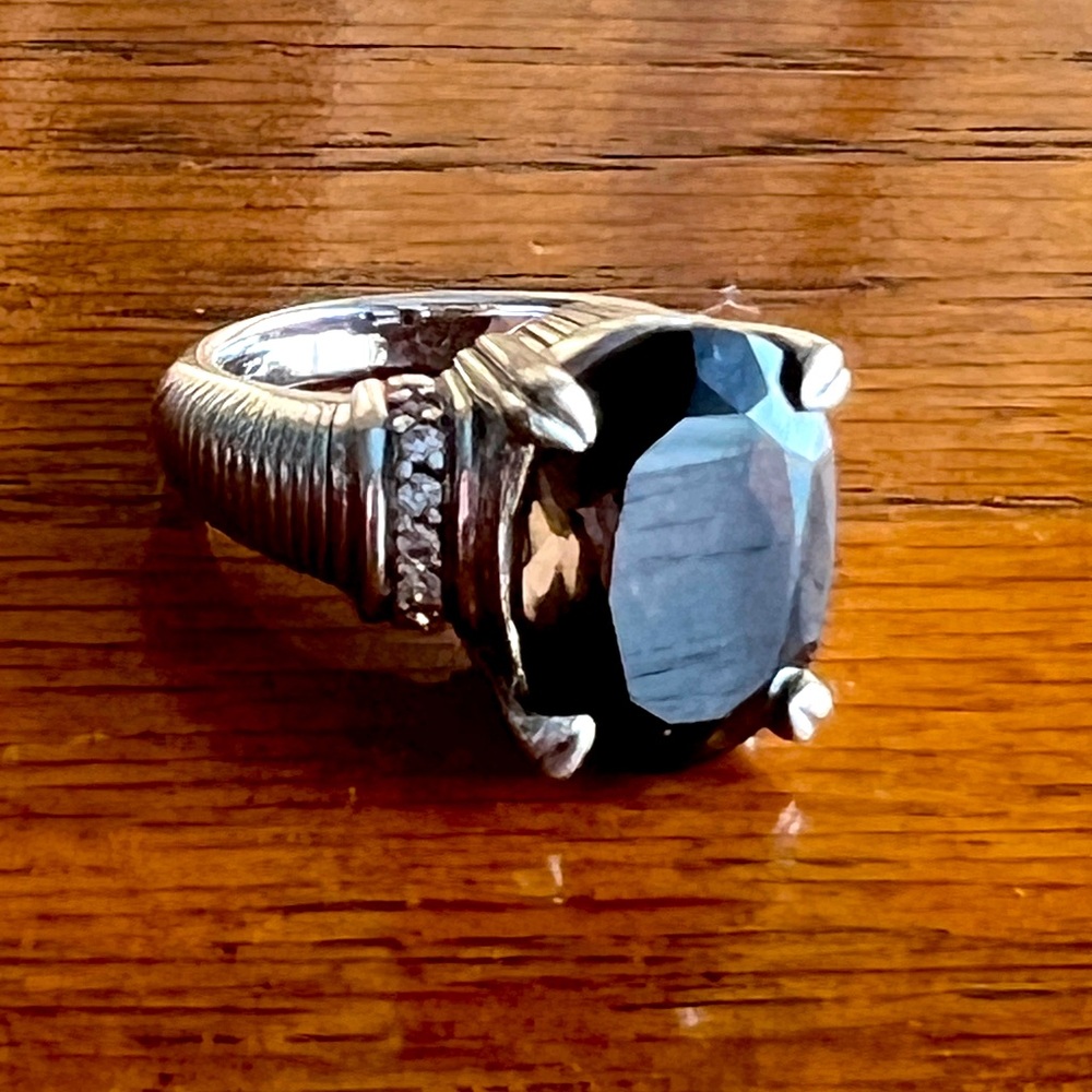 Authentic Judith Ripka sterling silver smoky quartz CZ ring